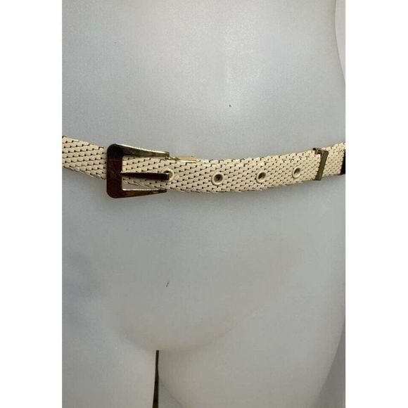 𝅺SMALL Marshal Metal Hong Kong NWOT Vintage beige belt gold hardware scales - Picture 2 of 6